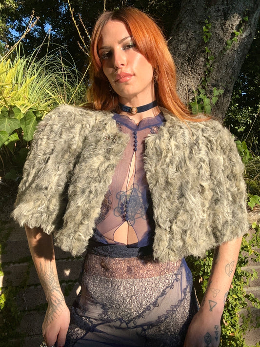 Vintage Hollywood Glam 1940's-1950's Curly Lambswool Shawl Capelet