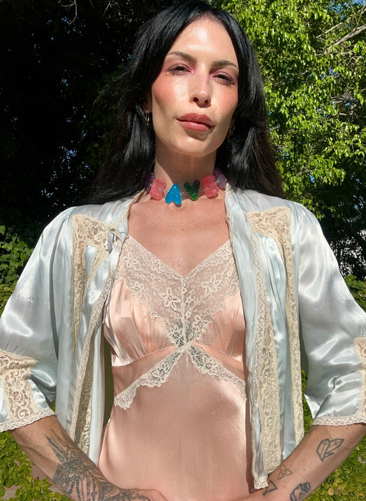 Heavenly Antique 1940's Silk Slip Dress in Cherry Blossom Pink