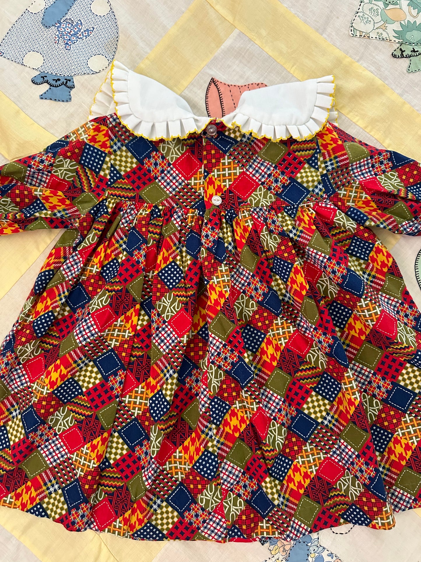 Vintage 1970's Cotton Patchwork Cottage Girls Toddler Dress