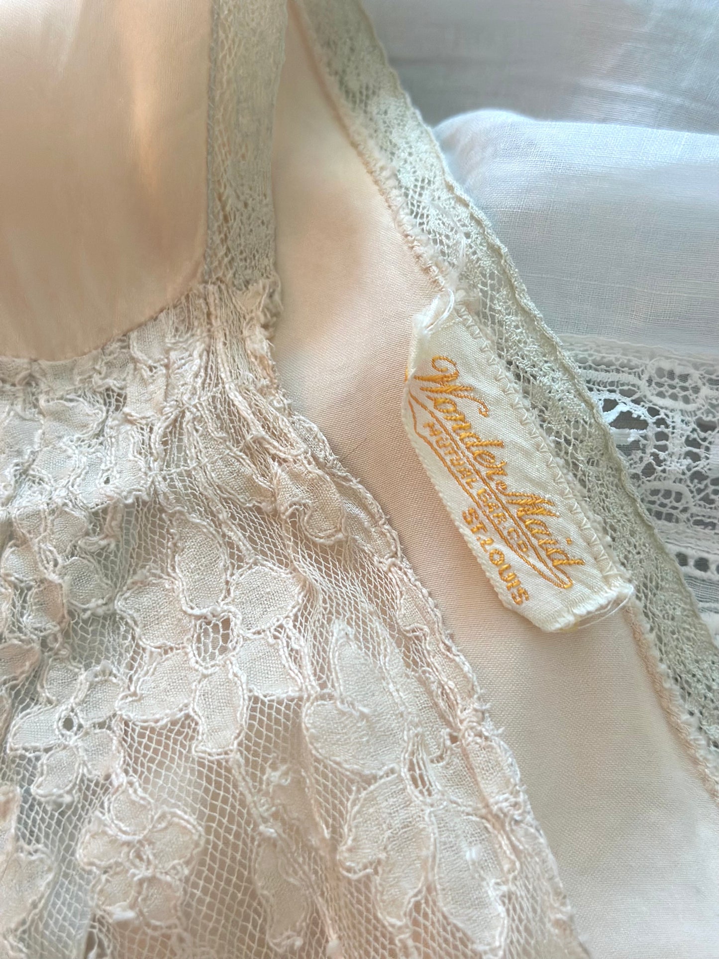Antique NRA 1930’s Pale Pink Silk and Lace Slip Dress by: Wonder Maid Mutual Garments - One of One