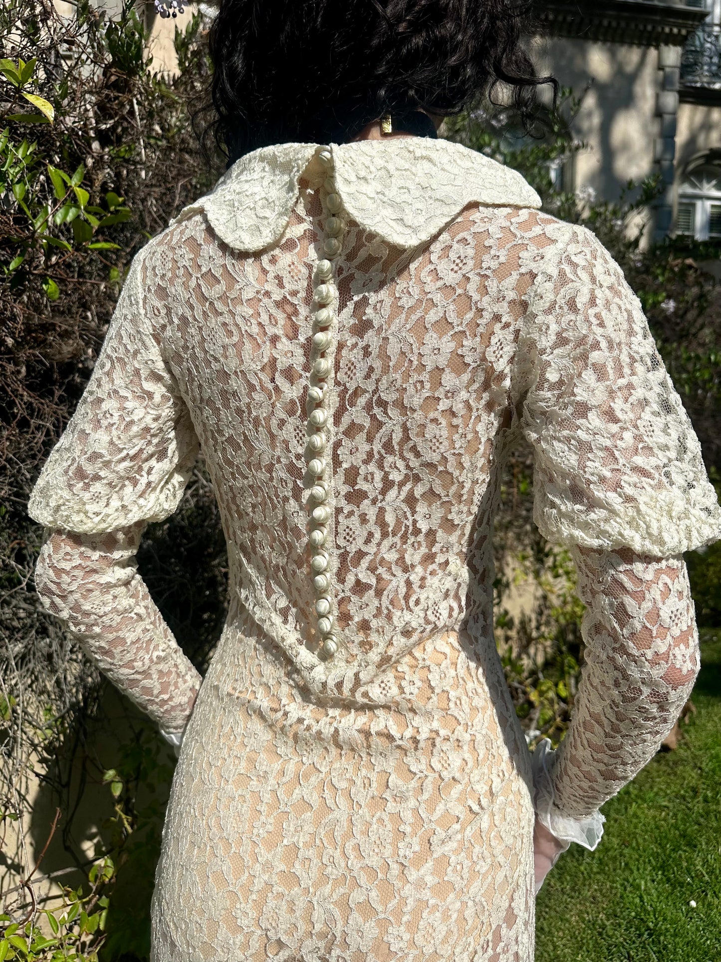 Rare Antique 1930's Art Deco Snow White Lace Wedding Gown With Train