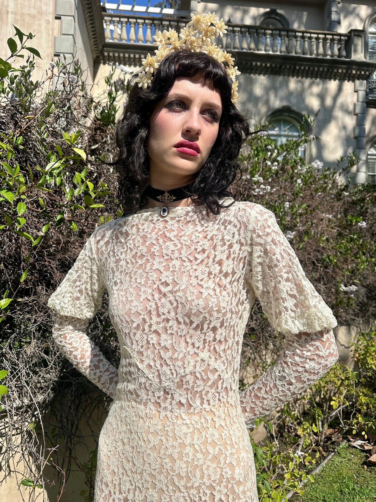 Rare Antique 1930's Art Deco Snow White Lace Wedding Gown With Train